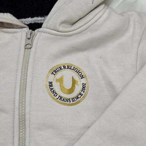 True Religion Beige Kids Hoodie with Logo - Picture 2 of 5